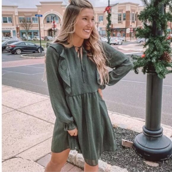 Loft Women’s Size Small Petite Fit and Flare Mini Dress Evergreen Deep Green - Picture 1 of 14